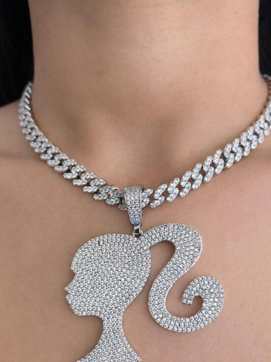 Barbie Cuban Pendant Necklace 16 Inch silver